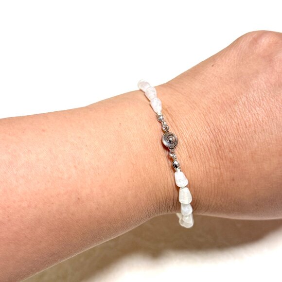 Genuine Blue Aquamarine & Rainbow Moonstone Bracelet, Beaded Gemstone Bracelet - Picture 9 of 10